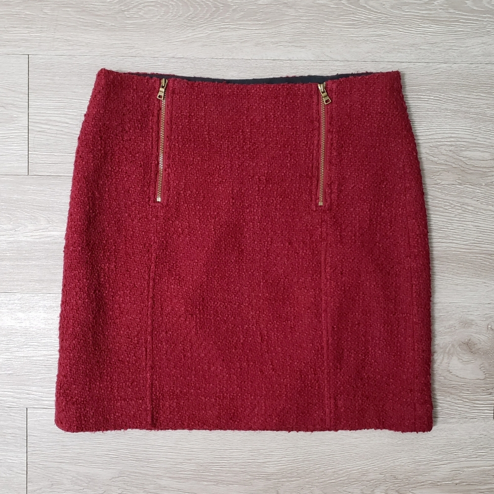 ANN Taylor LOFT size 4 burgundy zipper midi textured skirt career office Fall